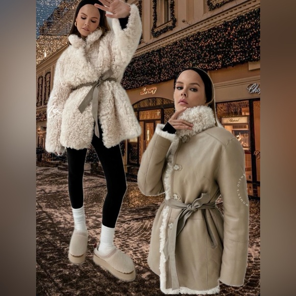 NWT REVERSIBLE LAMB FUR & SHEARLING JACKET, Ivory, size M. Relaxed/oversize fit - Picture 4 of 17